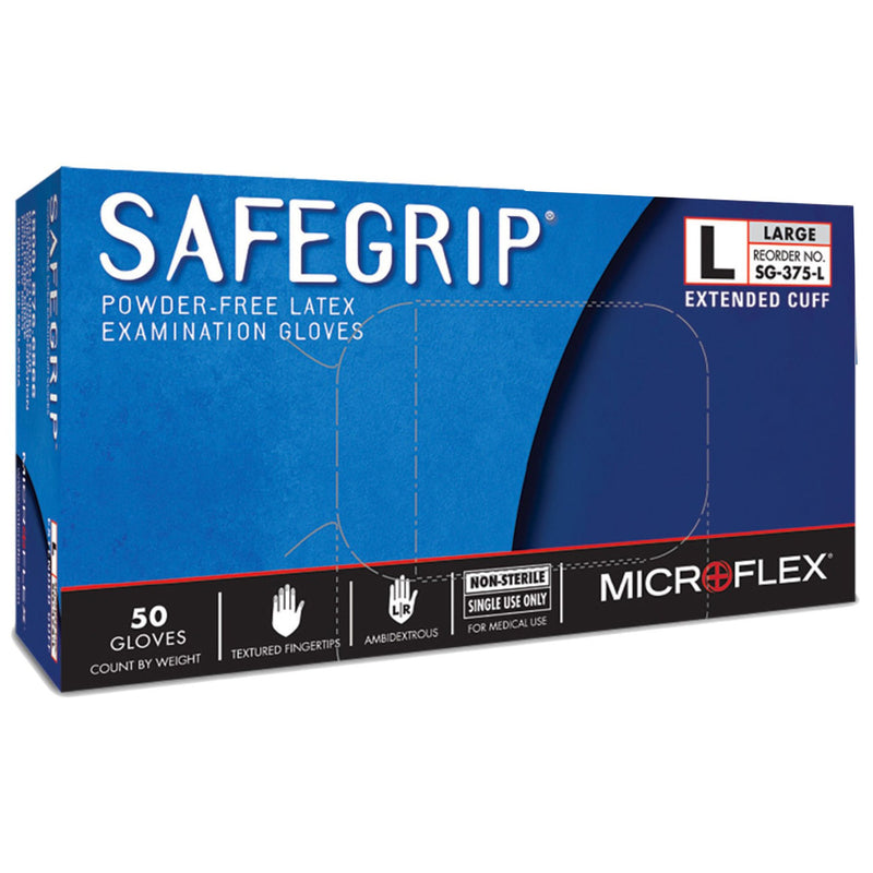 SafeGrip® Latex Extended Cuff Length Exam Glove, Large, Blue