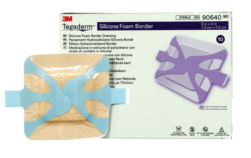 3M™ Tegaderm™ Silicone Adhesive with Border Silicone Foam Dressing, 3 x 3 Inch