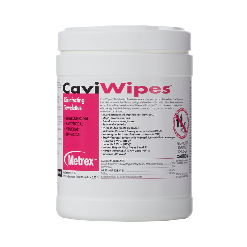 Metrex CaviWipes Surface Disinfectant Alcohol-Based Wipes, Non-Sterile, Disposable, Alcohol Scent, Canister, 6 X 6.75 Inch