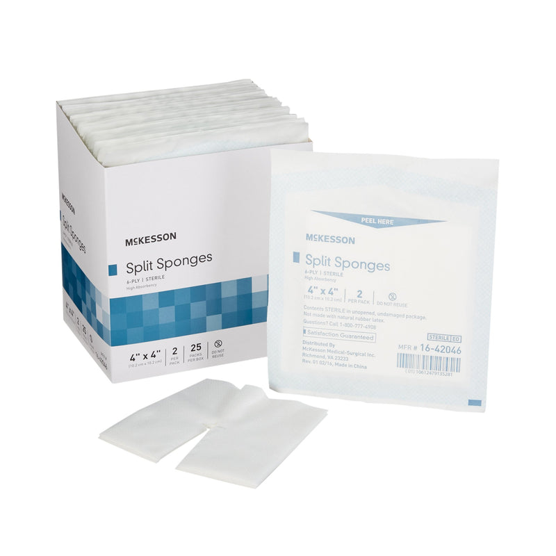 McKesson IV/Drain Split Dressing, 4 x 4 Inch, 6-Ply