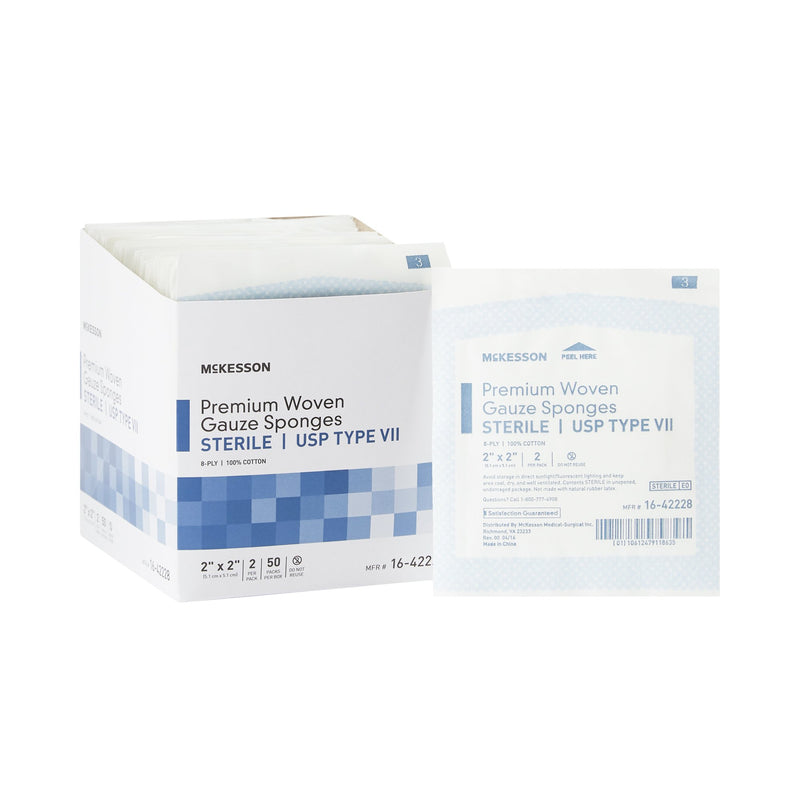 McKesson Sterile USP Type VII Gauze Sponge, 2 x 2 Inch, 8-Ply