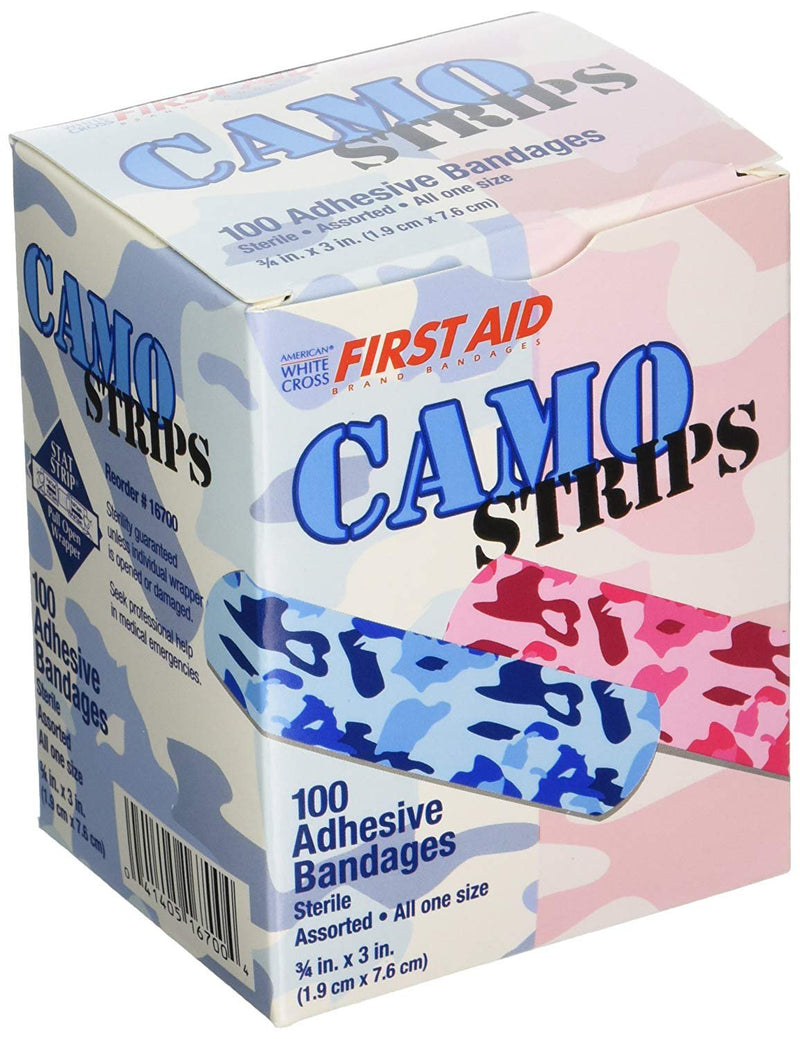 American® White Cross Stat Strip® Kid Design (Blue / Pink Camo) Adhesive Strip, 3/4 x 3 Inch