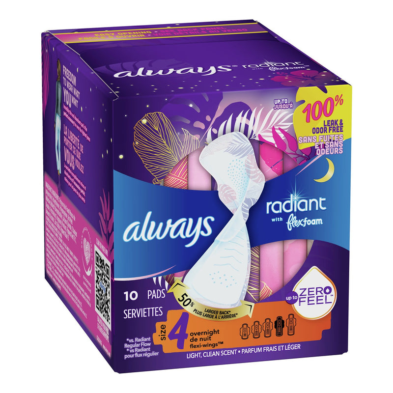 Always® Radiant Overnight Pads, Size 4