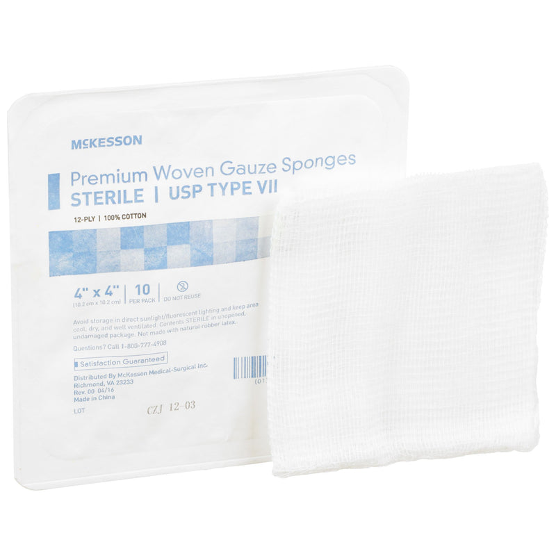 McKesson Sterile USP Type VII Gauze Sponge, 4 x 4 Inch, 12-Ply