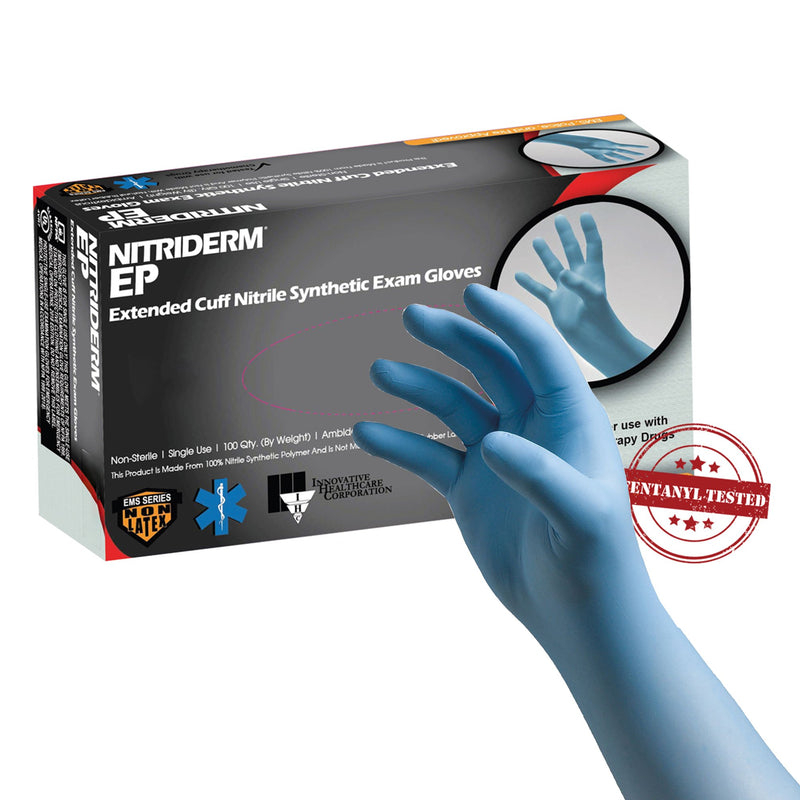 NitriDerm® EP Nitrile Extended Cuff Length Exam Glove, Small, Blue