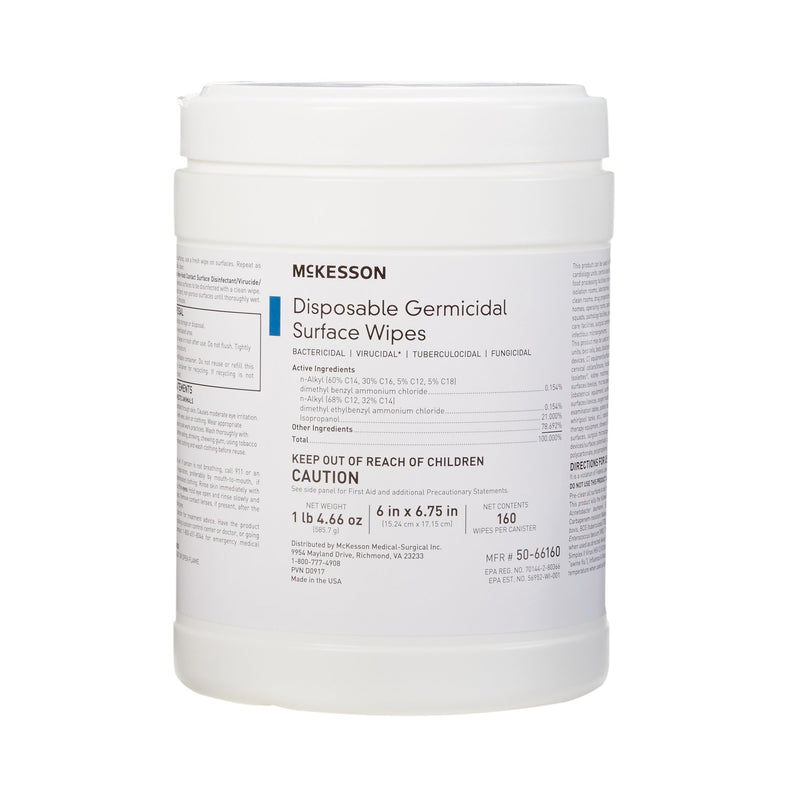 McKesson Germicidal Large Surface Disinfectant Wipes, Canister, 160 ct.