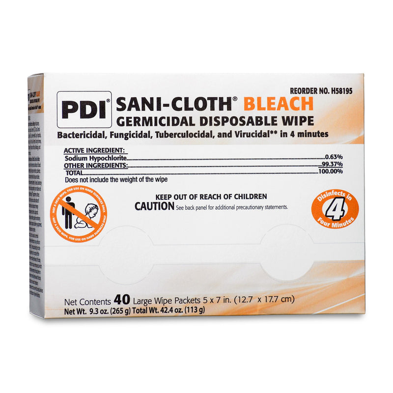 Sani-Cloth® Bleach Germicidal Large Disinfectant Wipes, Individual Packet, 40 ct.