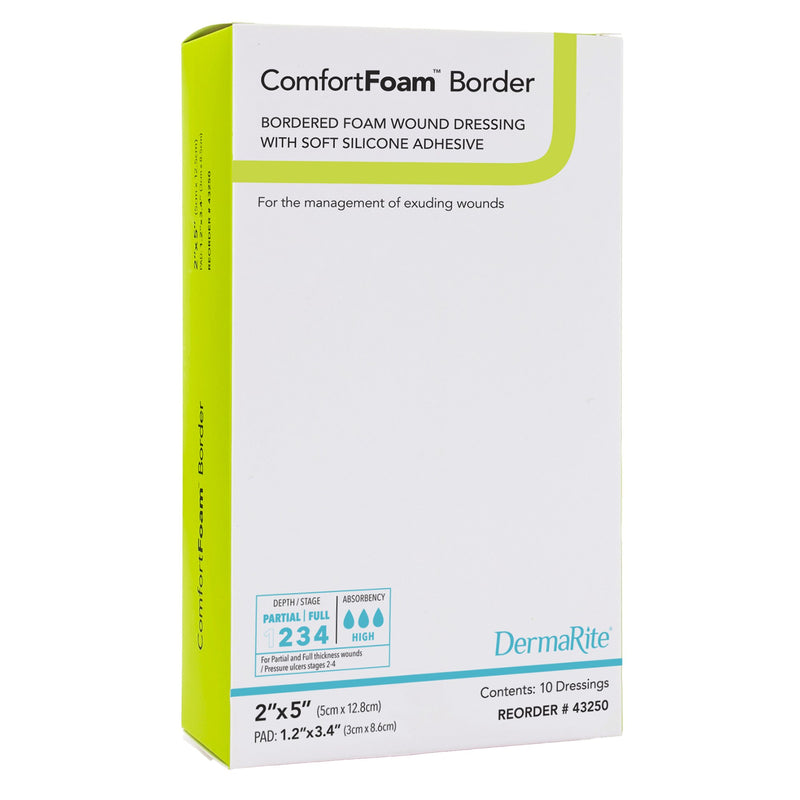 ComfortFoam™ Border Silicone Adhesive with Border Silicone Foam Dressing, 2 x 5 Inch