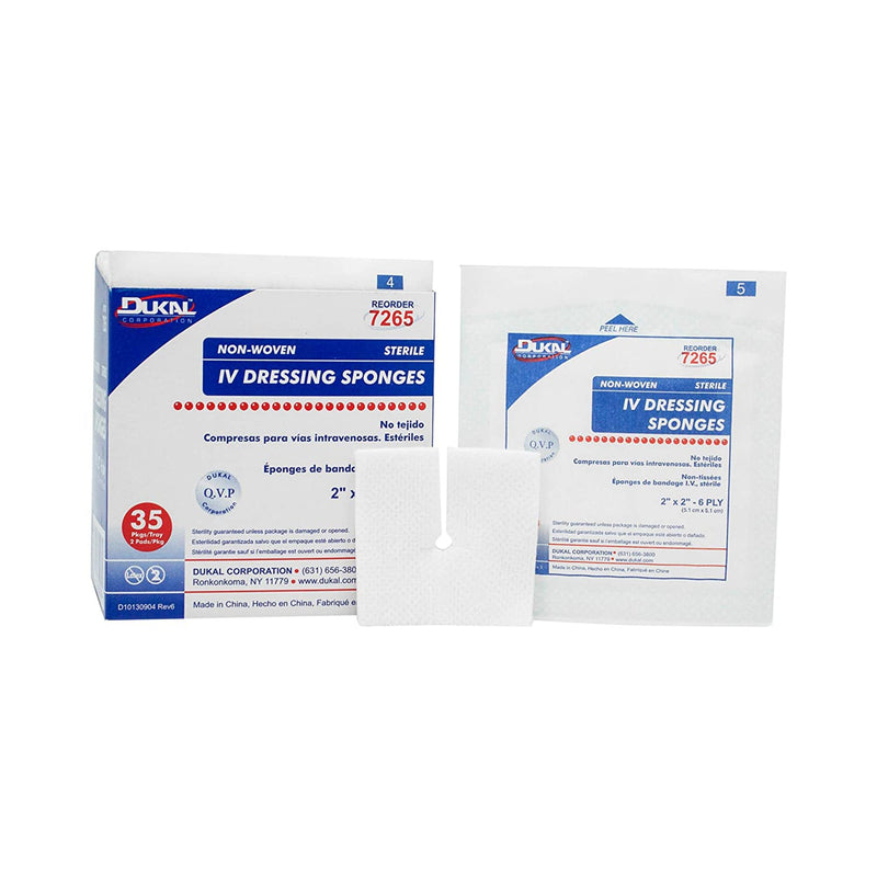 Dukal Sterile I.V. / Drain Split Dressing, 2 x 2 Inch, 6-Ply