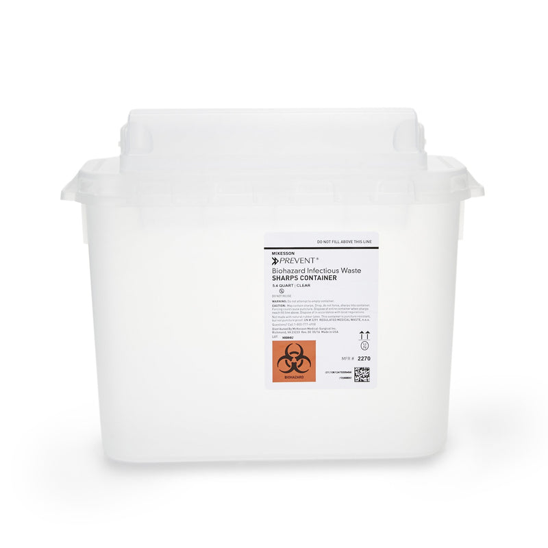 McKesson Prevent® Clear Sharps Container, 5.4-Quart, 11 x 12 x 4-3/4 Inch