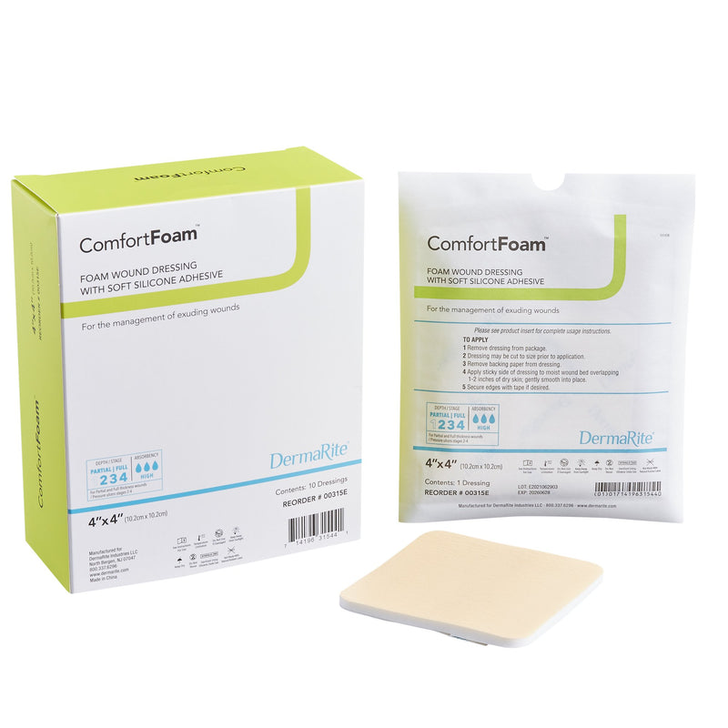 ComfortFoam™ Silicone Adhesive without Border Silicone Foam Dressing, 4 x 4 Inch