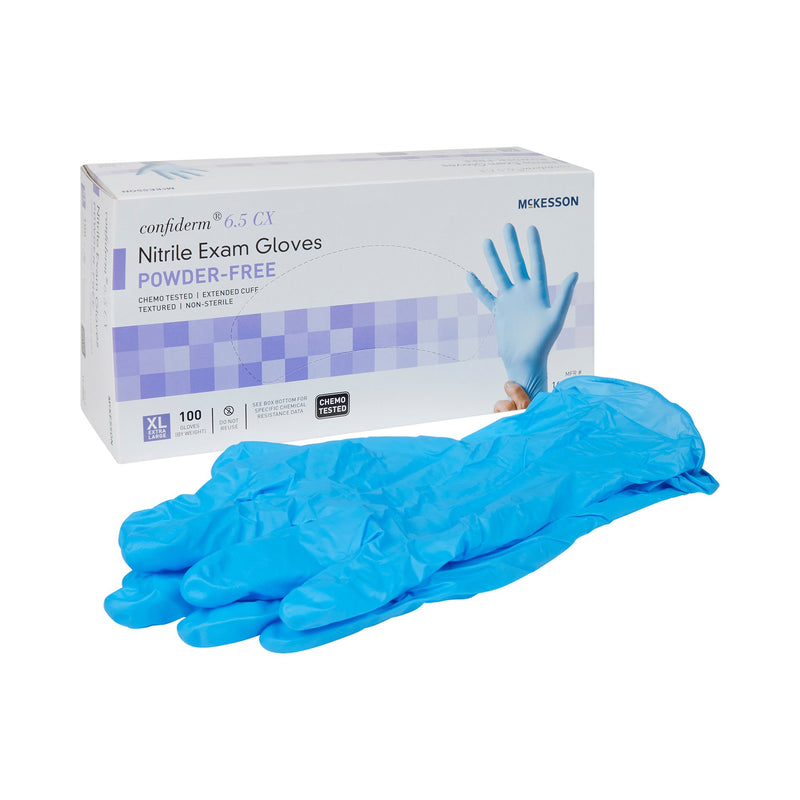 McKesson Confiderm® 6.5CX Nitrile Extended Cuff Length Exam Glove, Extra Large, Blue