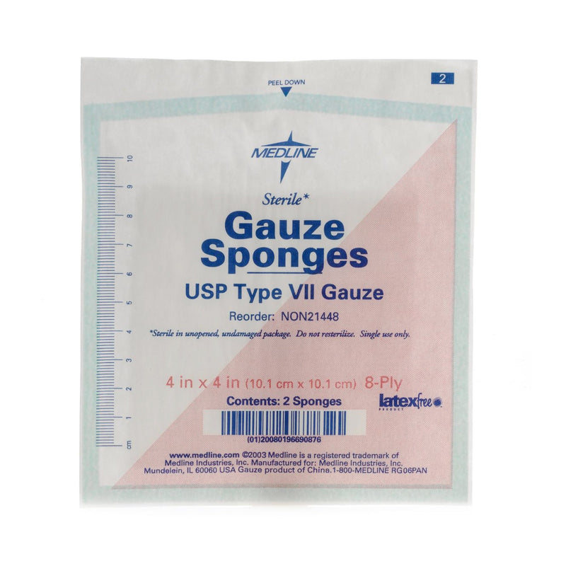 Medline Sterile USP Type VII Gauze Sponge, 4 x 4 Inch, 8-Ply