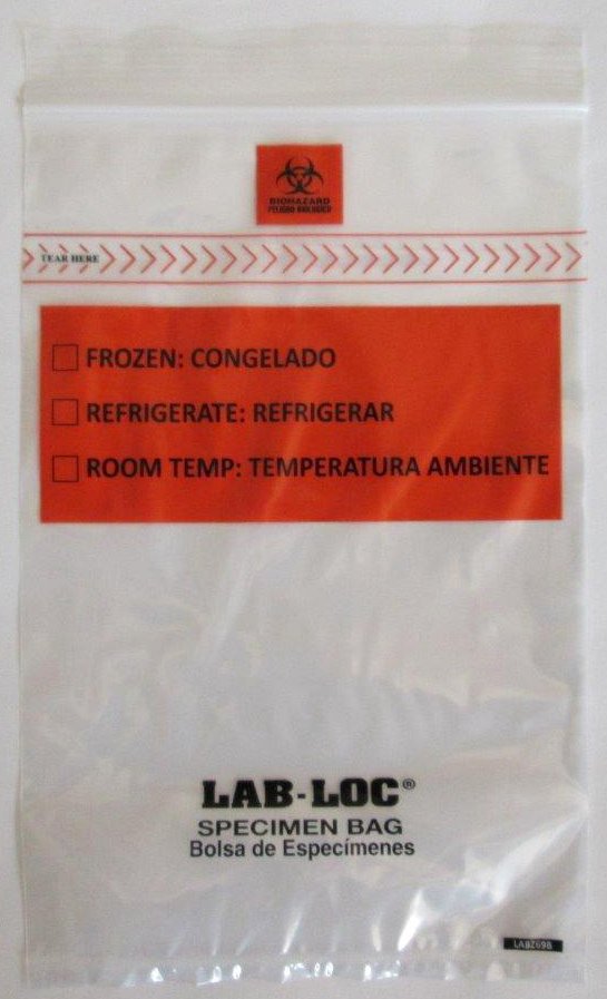 Lab-Loc® Specimen Transport Bag with Document Pouch, Zip Closure, 6 x 9 Inch