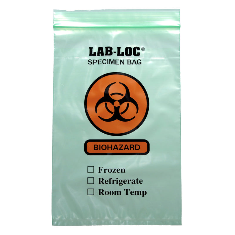 Lab-Loc® Specimen Transport Bag with Document Pouch, Zip Closure, Green Tinted, 6 x 9 Inch