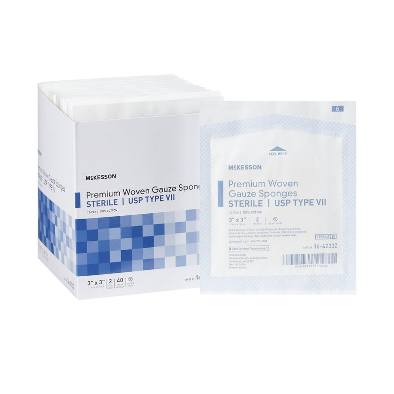 McKesson Sterile USP Type VII Gauze Sponge, 3 x 3 Inch, 12-Ply