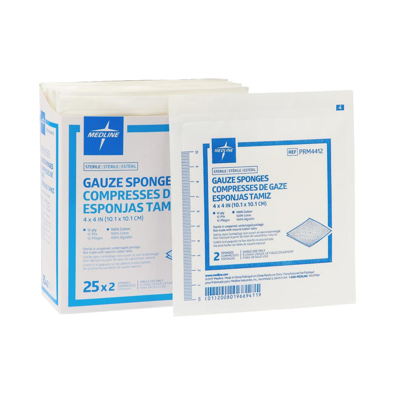 Medline Sterile Gauze Sponge, 4 x 4 Inch, 12-Ply