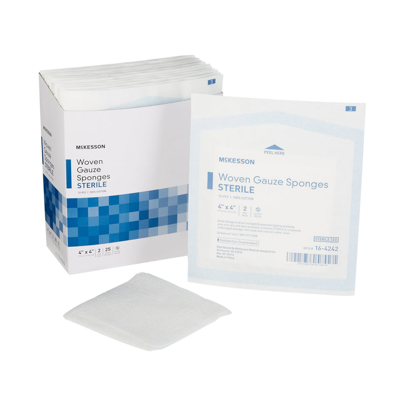 McKesson Sterile Gauze Sponge, 4 x 4 Inch, 12-Ply