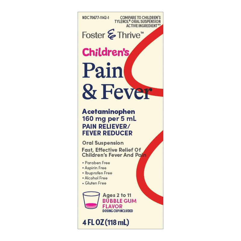 Foster & Thrive™ Children's Pain & Fever Acetaminophen 160 mg per 5 mL Oral Suspension Bubble Gum