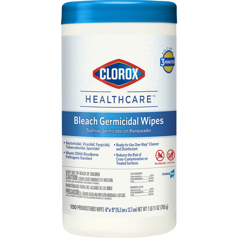 Clorox Healthcare® Bleach Germicidal Wipes, Canister, 150 ct.