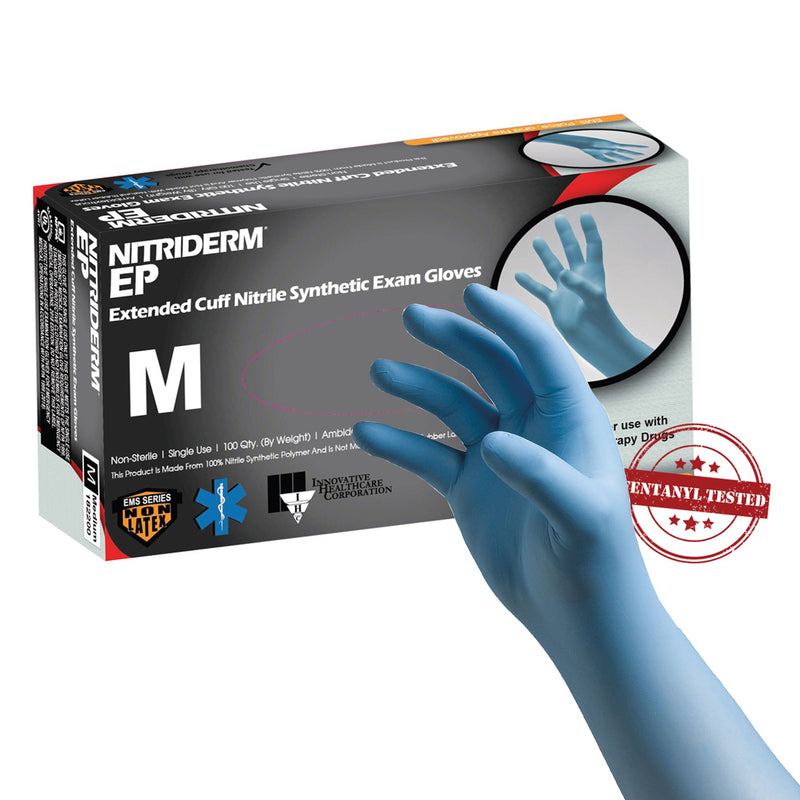 NitriDerm® EP Nitrile Extended Cuff Length Exam Glove, Medium, Blue