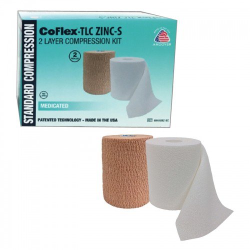 CoFlex® TLC Zinc with Indicators Self-adherent / Pull On Closure Two-Layer Compression Bandage System, 4 Inch x 6 Yard / 4 Inch x 7 Yard