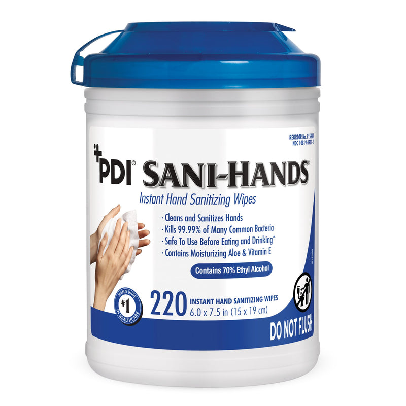 Sani-Hands Hand Sanitizing Wipes, Ethyl Alcohol, Unscented, 6? x 7.5?, Canister