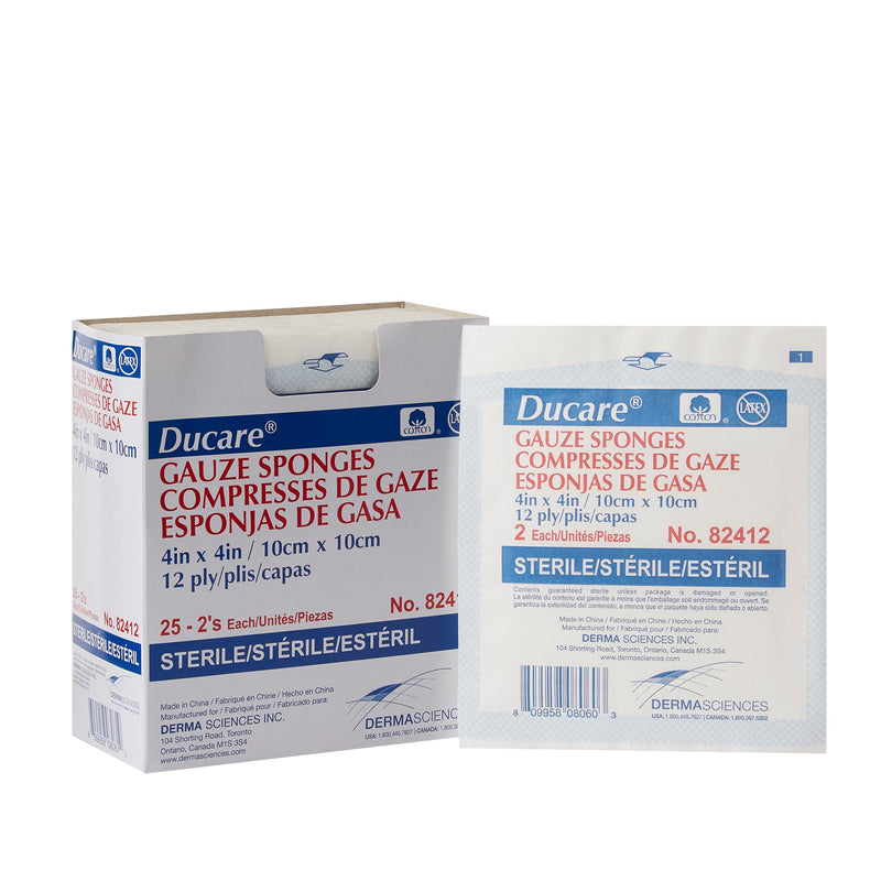 Ducare Sterile Gauze Sponge, 4 x 4 Inch, 12-Ply