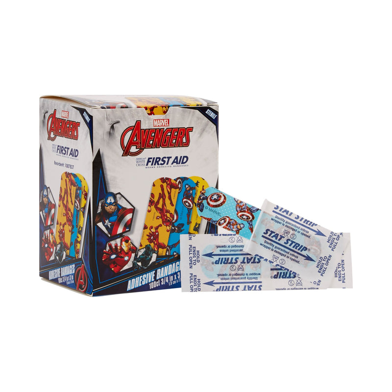 American® White Cross Stat Strip® Kid Design (Black Panther / Captain America / Iron Man) Adhesive Strip, 3/4 x 3 Inch