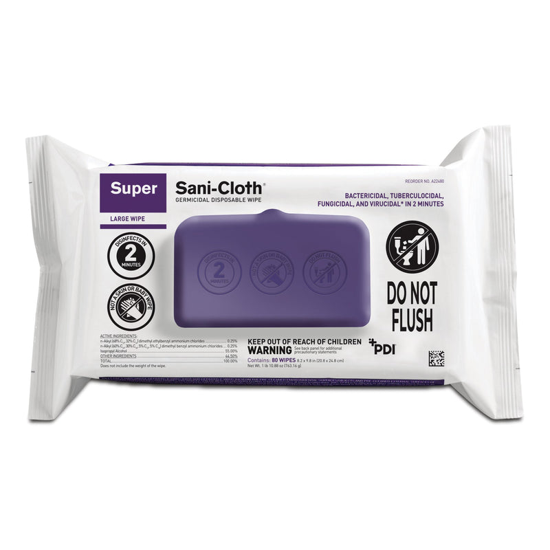 Super Sani-Cloth® Large Germicidal Disinfectant Wipes, Soft Pack, 80 ct.