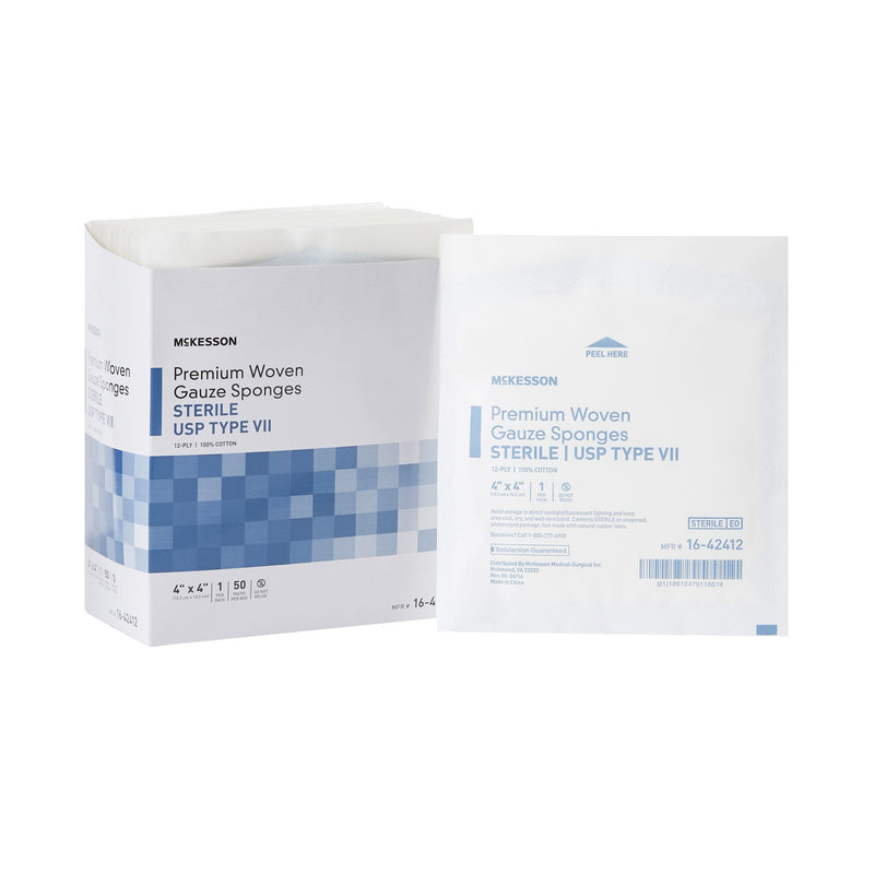 McKesson Sterile USP Type VII Gauze Sponge, 4 x 4 Inch, 12-Ply