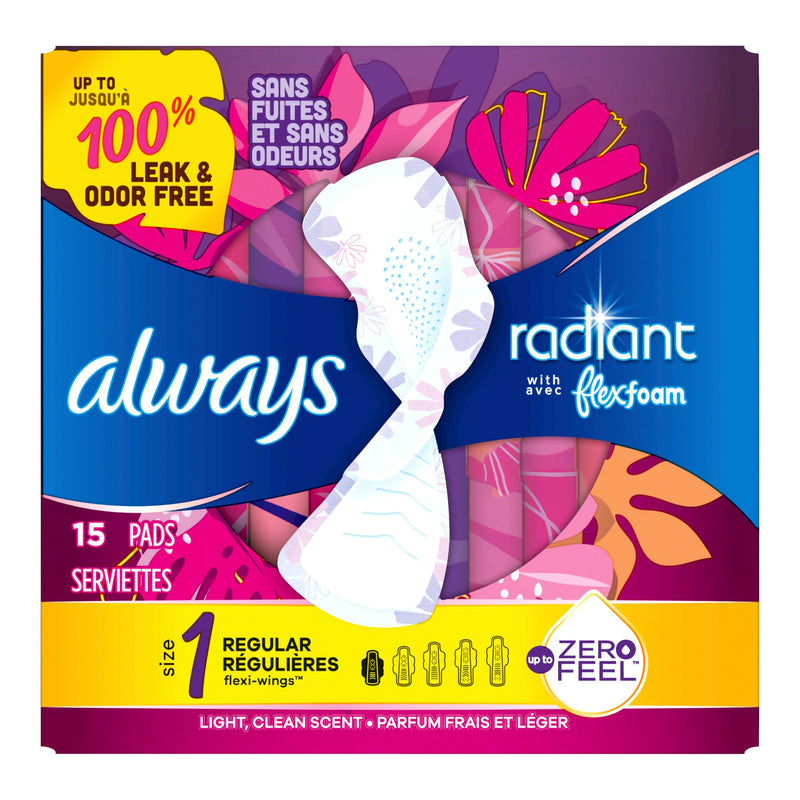 Always® Radiant Regular Pads, Size 1