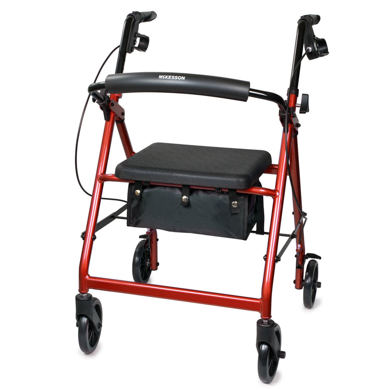 McKesson Folding Aluminum Four-Wheel Rollator, Red