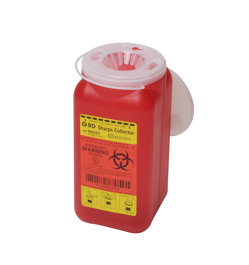 BD™ Red Sharps Container, 1.4 Quart, 7¾ x 3¾ x 3¾ Inch