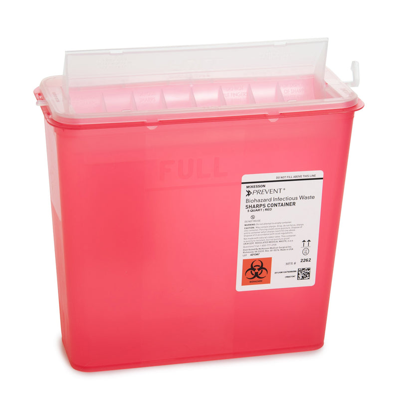 McKesson Prevent® Red Sharps Container, 1-1/4 Gallon, 10-3/4 x 10-1/2 x 4-3/4 Inch