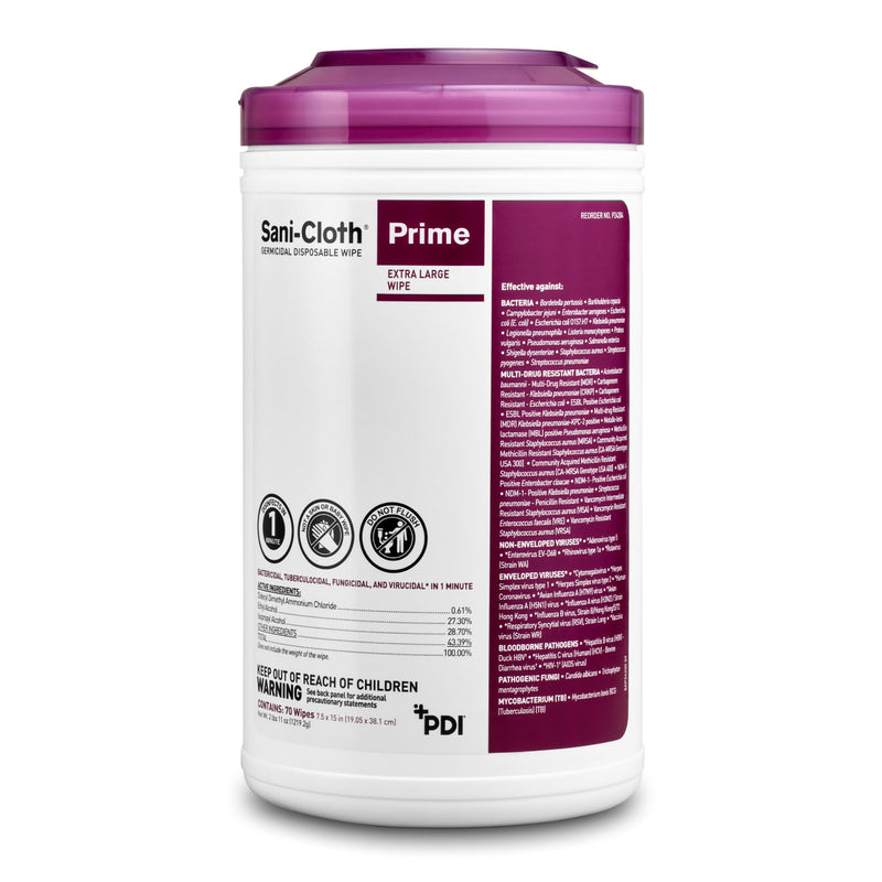 Sani-Cloth® Prime Extra Large Germicidal Disinfectant Wipes, Canister, 70 ct.