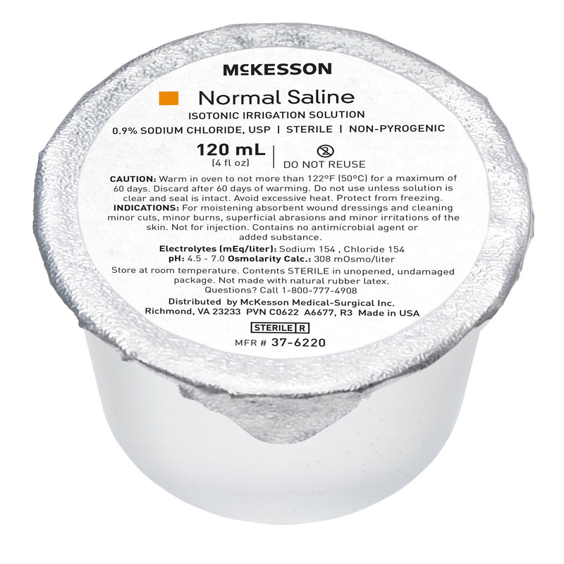 McKesson 0.9% Sodium Chloride Irrigation Solution, 120 mL Foil-Lidded Cup