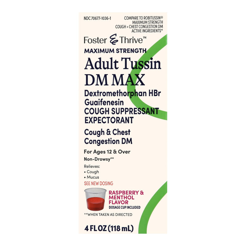 Foster & Thrive™ Adult Tussin DM Max Dextromethorphan HBr Guaifenesin Liquid Raspberry & Menthol