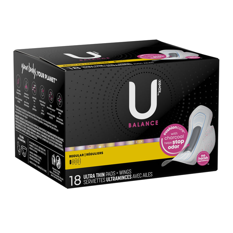 U by Kotex® Balance Ultra Thin Charcoal Pads with Wings, Regular