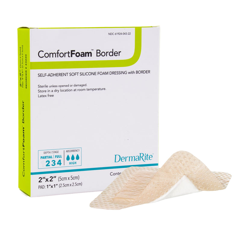 ComfortFoam™ Border Silicone Adhesive with Border Silicone Foam Dressing, 2 x 2 Inch