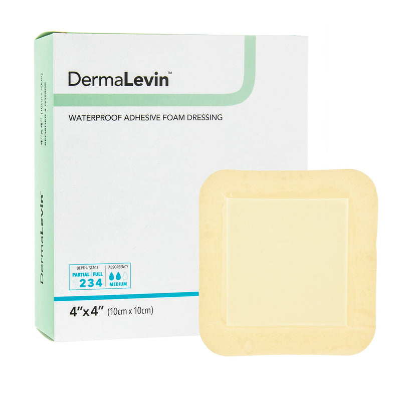 DermaLevin® Adhesive with Border Foam Dressing, 4 x 4 Inch