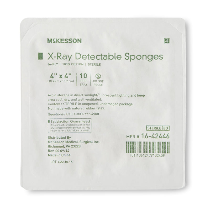 McKesson Sterile X-ray Detectable Gauze Sponge, 4 x 4 Inch, 16-Ply