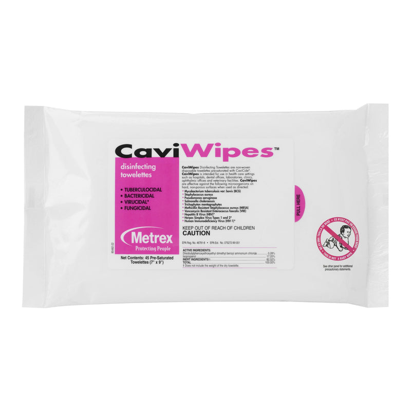 Metrex CaviWipes Surface Disinfectant Alcohol-Based Wipes, Non-Sterile, Disposable, Alcohol Scent, Soft Pack, 7 X 9 Inch