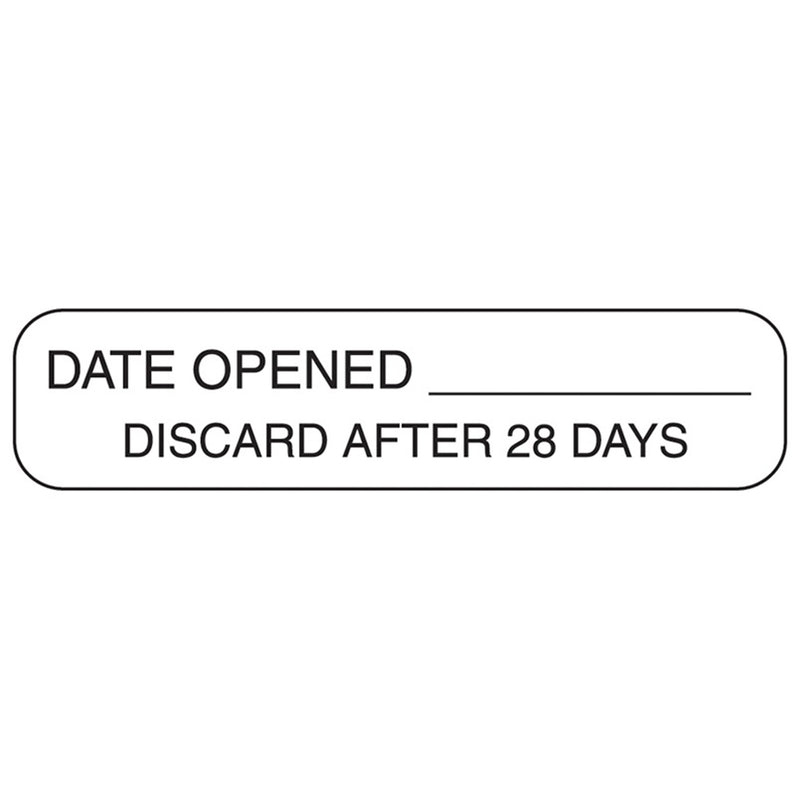 Health Care Logistics "Date Opened Discard After 28 Days" Labels, 1.6 x 0.4 Inch