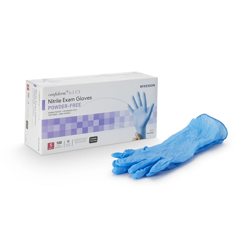 McKesson Confiderm® 6.5CX Nitrile Extended Cuff Length Exam Glove, Small, Blue