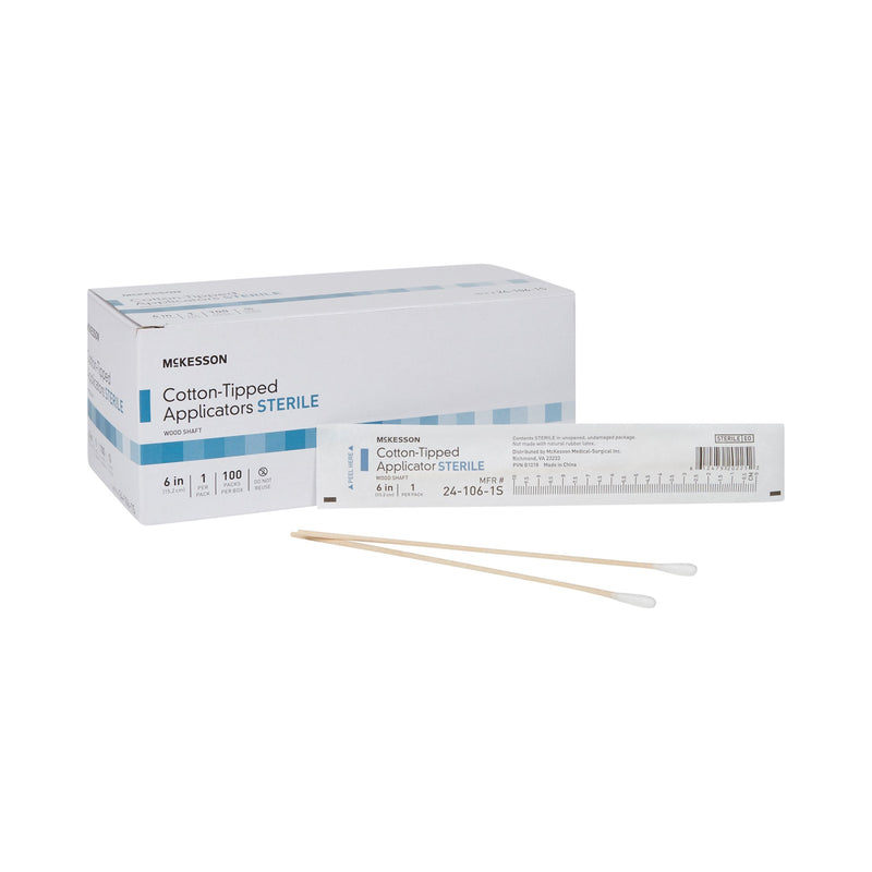 McKesson Sterile Swabsticks, Cotton Tip, 6 Inch Wood Shaft