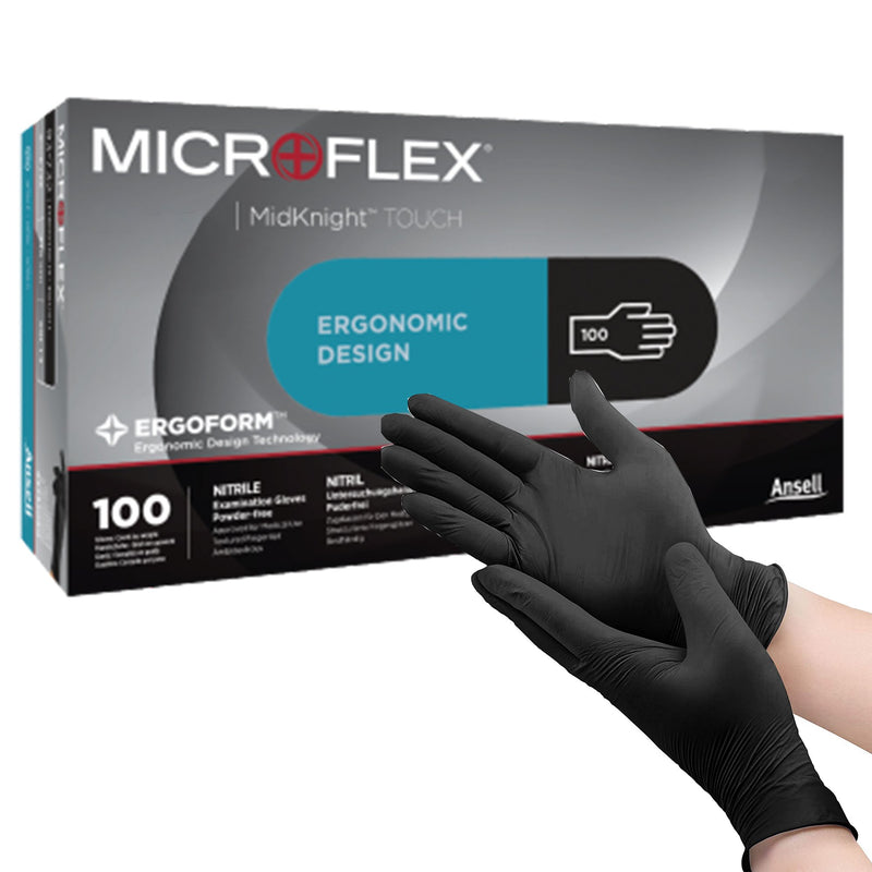 Microflex® MidKnight™ Touch 93-735 Nitrile Exam Glove, Large, Black