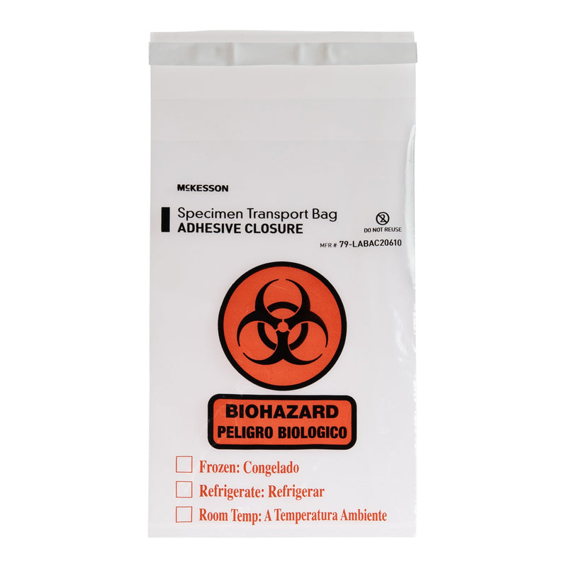 McKesson Specimen Transport Bag with Document Pouch, Adhesive Closure, 6 x 10 Inch