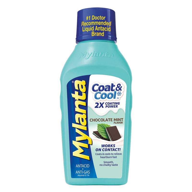 Mylanta Coat & Cool Antacid + Anti-Gas Liquid, Chocolate Mint Flavor