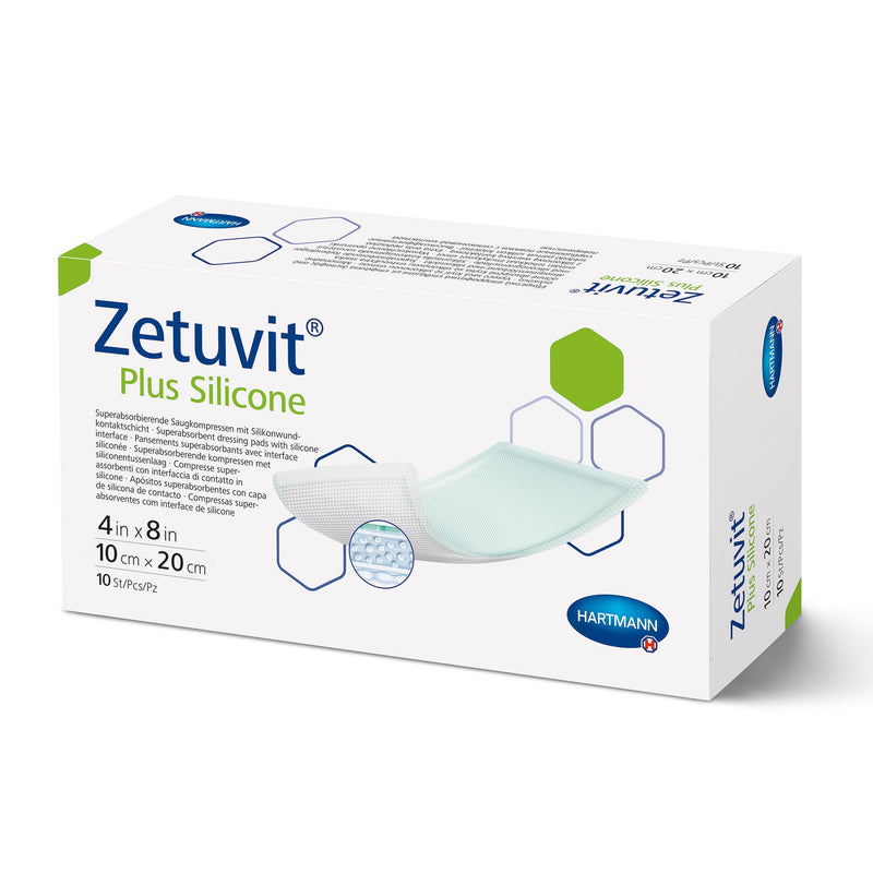 Zetuvit® Plus Silicone Super Absorbent Dressing, 4 x 8 Inch